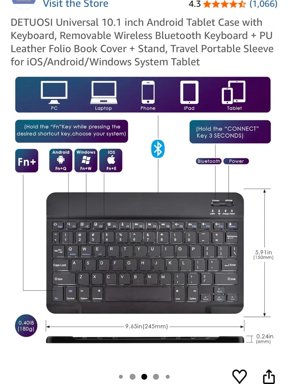 Wireless Bluetooth Tablet Keyboard Case - Black